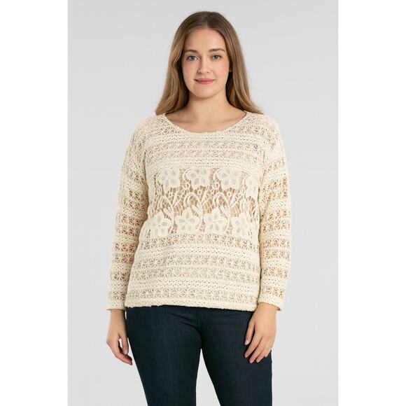 Charming Charlie Cream Lace Crochet Blouse with Sheer Back Size Large - Picture 1 of 7